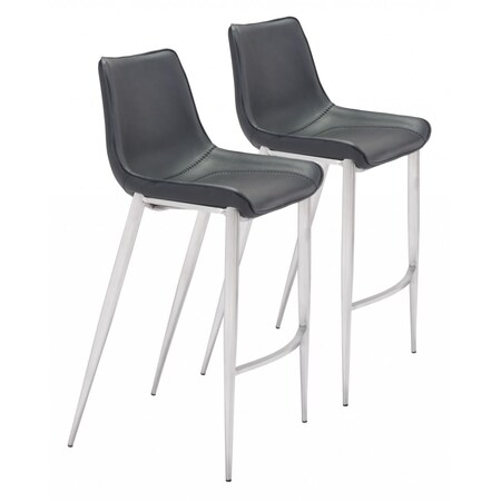 Gfancy Fixtures Black Faux Leather & Steel Modern Stitch Bucket Bar Chairs, 2PK GF3656501